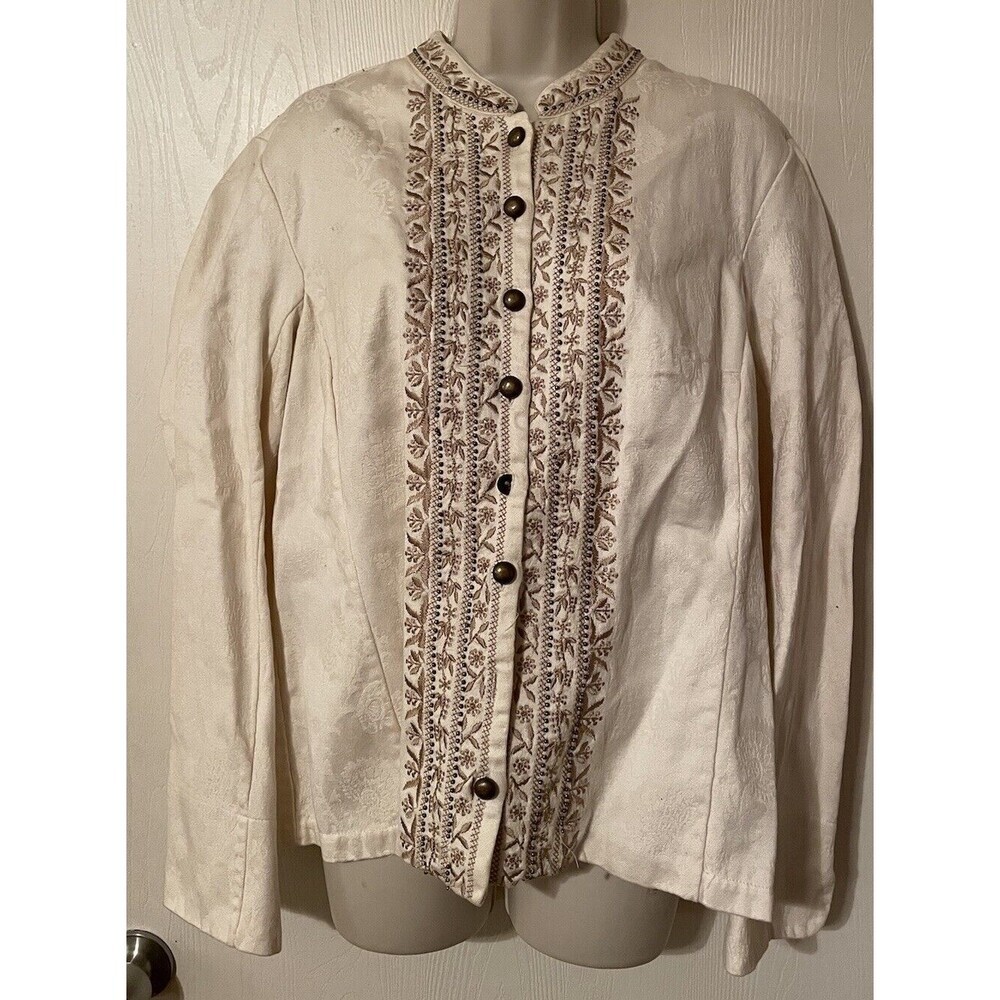Vents d Ailleurs Cream Jacket Blazer Embroidery Beaded SZ 16 Vintage Boho READ